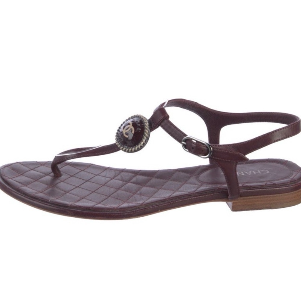 CHANEL Interlocking Burgundy Leather Sandals shoes size 38.5 or 8.5 - Picture 3 of 4